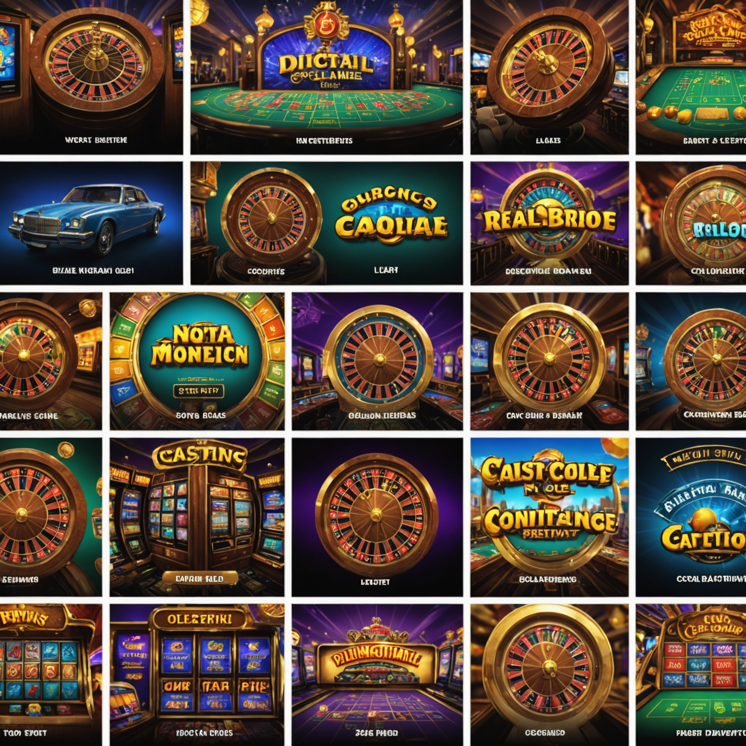 Collage of various social casino game screenshots showing unique themes and innovative gameplay elements, contrasted with traditional slot and table game interfaces from real money online casinos