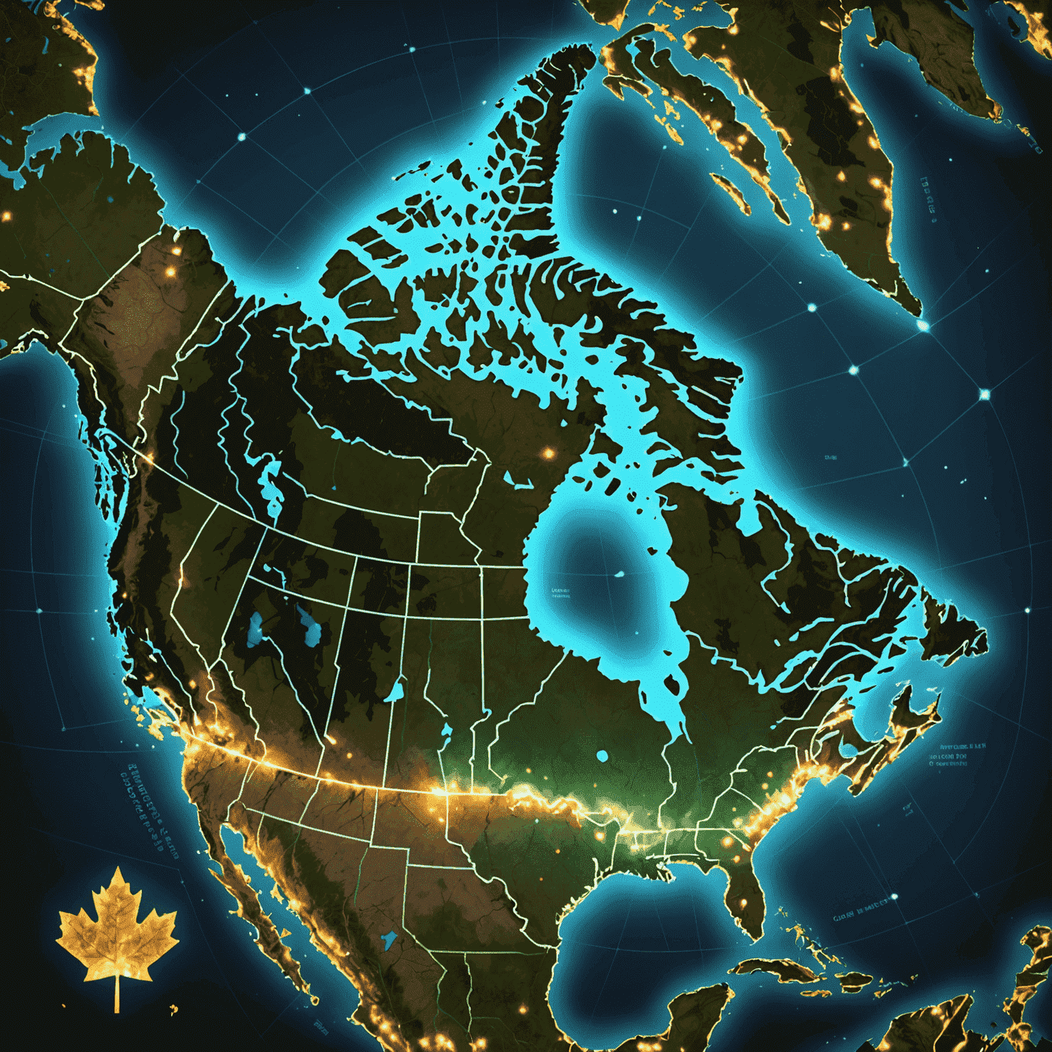 Map of Canada with glowing points representing popular social casino platforms, showing their spread across the country