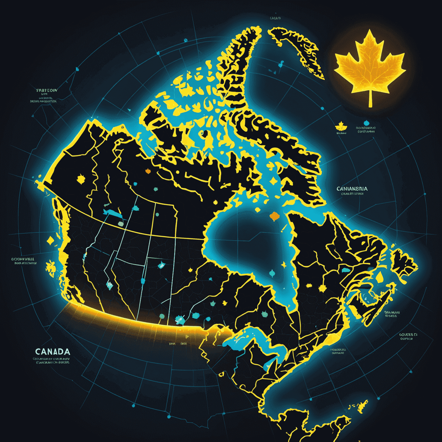 Map of Canada with glowing points representing popular social casino platforms across different provinces